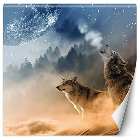 Feeby Vlies Fototapete Frostige Nacht Wölfe 200x200 cm Grau Wanddeko Inklusive Kleister Hotel Spa Büro Wohnzimmer Schlafzimmer Flur Schnee Wald Nebel