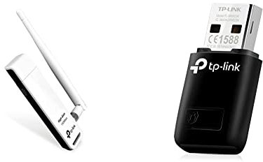 TP-Link TL-WN722N Adaptateur USB Wi-FI à Gain Elevé 150 Mbps Antenne Détachable 4dBi Noir/Blanc & Clé WiFi Puissante N300 Mbps, Mini Adaptateur USB WiFi, dongle WiFi, Bouton WPS