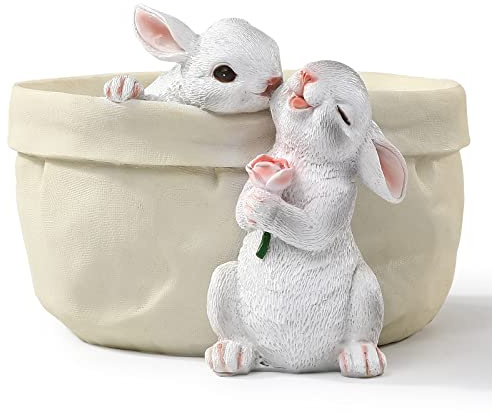 WONDHOME Kaninchen-Blumentopf, Sukkulenten-Übertopf, Gartentöpfe, Osterhase, dekorativer Blumentopf, Tier-Form, Cartoon-Übertöpfe, Kunstdekorationen für Mütter und Frauen (Blume mit Ablaufloch)