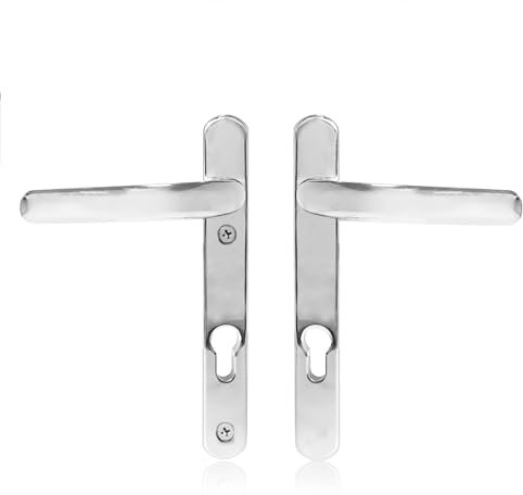 XFORT Uros Polished Chrome Door Handle (PZ 92mm, 122mm Screw Hole Distance, 219mm Overall) Stainless Steel Short Backplate, UPVC Front Door Handle