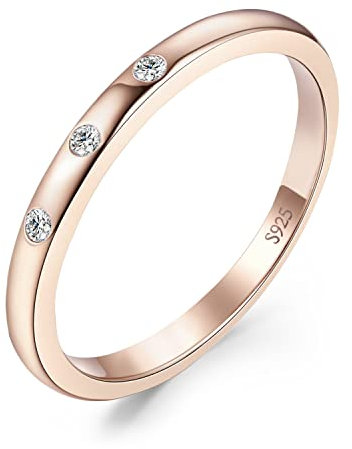 JewelryPalace Klassisch Drei Stein Zirkonia Band Ring Damen, Hochzeitsringe Rosegold 585 Damenring Silber 925 Trauringe Eheringe für Frauen, Vorsteckring Bandring Schmal, Ringe Set Schmuck 51