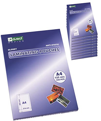 D.RECT Verpackung 10x100 Stück | Transparent Laminierfolien Heißlaminierfolien glänzend | DIN A4 125 Mikron