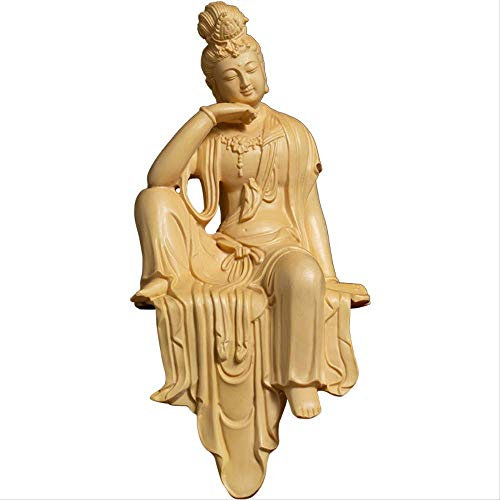 Koliyn Hausgartenfigur, Statue, Dekoration, Ornament, 13 cm, Guanyin, Bodhisattva, Buchsbaum, schnitzt, Buddha-Statue, Heimdekoration, Basteln, Massivholz, Neuheit, Geschenk