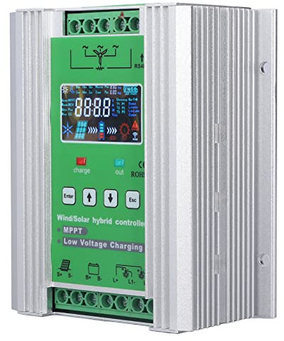 Therj Wind-Solar-Hybrid-Laderegler, 1000 W MPPT-Hochleistungs-Automatik-Identifikations-Spannungs-Boost-Laderegler-Regler mit LCD-Display für Netzunabhängige Wind-Solar-Hybrid-Systeme(DC12V 24V 48V)