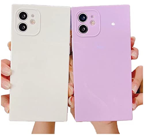 Vanqiang Square Solid Color Soft Phone Case Compatible with iPhone 14 13 12 11 Pro Max Plus Mini Shockproof Bumper Back Cover (White,For iPhone 12)