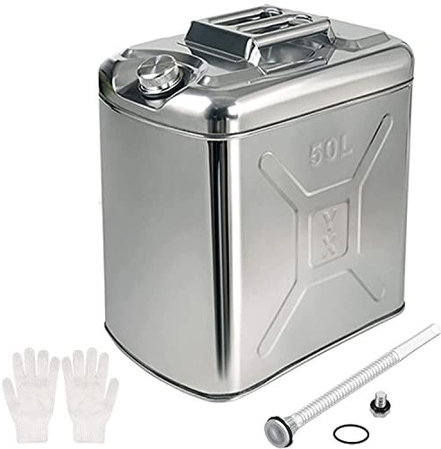 YILEFU Jerrican Essence 10l/15l/20l/25l/30l/35l/40l/50l/60l Bidon Essence Bidon Carburant Inoxydable Réservoir de Carburant épaissie Métal Rechange Essence et Diesel Réservoir de Stockage,50L