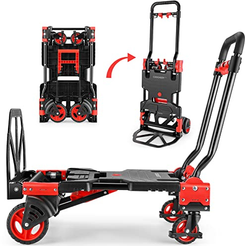 330LB Folding Hand Truck Heavy Duty Carrying, Combination of Four Wheels and Two Wheels Convertible Dolly Cart with Retractable Handle Dolly for Moving Office Carts