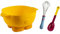 KUHN RIKON Kinderkitchen Mix Set 3 Stk, Rührschüssel, Schwingbesen, Rührlöffel, für Kinder, mit Tier-Motiven, Gelb, Rot und Blau