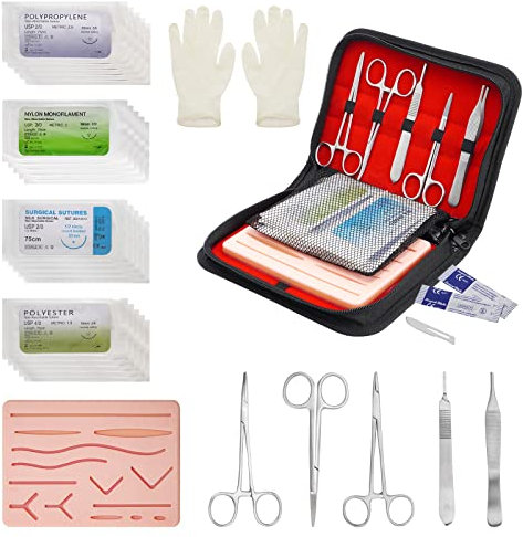 PRECIPETTE Chirurgisches Nahtset Wundnaht-Übungsset 35Stk. Nahttrainingsset Übungsnähte Nähset-Medizin 24 Wundnaht-Faden für Medizinstudenten Suture Practice Kit (Nur für Bildung)