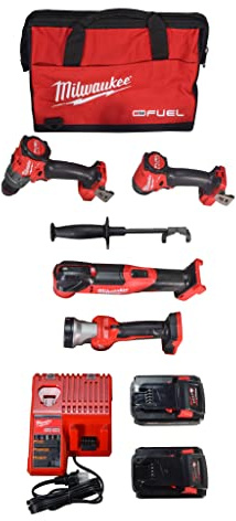 Milwaukee 3698-24MT Kit combinado inalámbrico de 4 herramientas de combustible de 18 V con baterías de iones de litio de 6.0 Ah 3.0 Ah