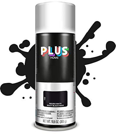 PLUS HOME Pintura Spray 520cc para pintar todo tipo de super cies: madera, metal, cartón, tela, piedra, bra de vidrio, plásticos rígidos, etc para bricolaje y DIY.Negro Mate (Ral:9005)(Paquete de 1)