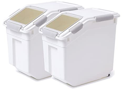 Toolzia 2 Pcs Rice Dispenser 10kg, Airtight Rice Storage Container Dry Food Dispenser Large Sealed Grain Containe (Grey)
