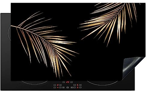 KitchenYeah© Copri Piano Cottura 90x52 cm Coprifornelli Tappetino per Induzione Fornello Tutto per la Cucina Foglie - Piante - Oro - Nero - Lusso