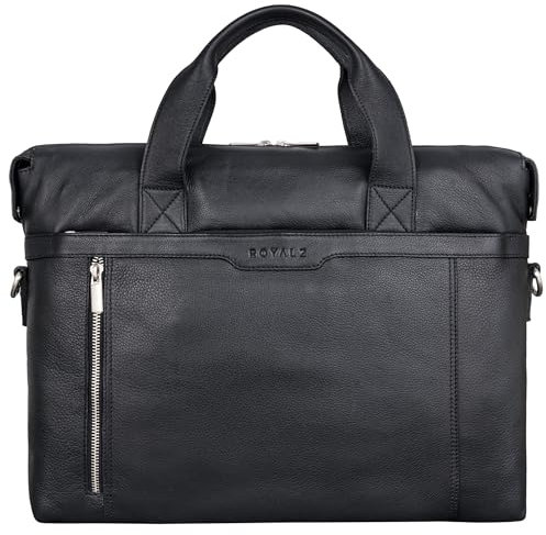 ROYALZ 'Seattle' Moderne Ledertasche Herren aus Echtleder groß - ideal als Business Aktentasche flache Laptoptasche 14-15.6 Zoll zum Reisen mit Trolley Halter, Farbe:Schwarz