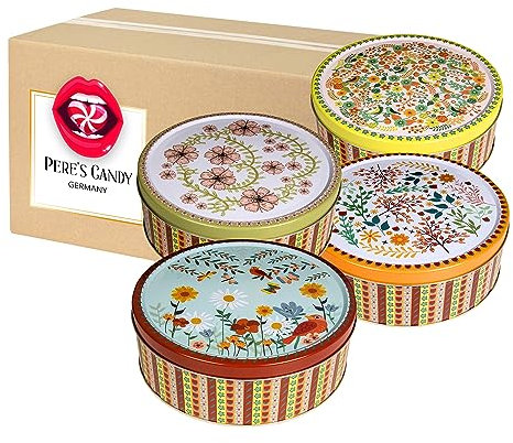 Dänische Butterkekse Cookies, Gebäckmischung teilweise mit Schokoladenstückchen - Blumendose Motive Dose 2er Pack (2 x 400 g) von Pere's Candy® Box mit Geschenk