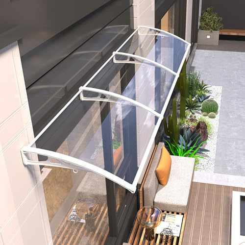 UV-Regen-Schnee-Schutz Pultvordach,Sonnenschutz Pultbogenvordach,Fenster Haustürvordach,Türüberdachung,Polycarbonat Rundbogenvordach,Geräuschlose Wasserdichte Eingangsmarkise (60x190cm/2475)