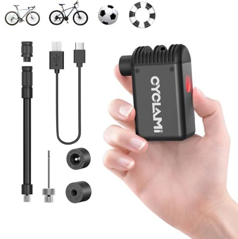CYCLAMI Electric Bike Pump Mini 100PSI Portable Bicycle Pump with Schrader & Presta Tire for MTB Road Bikes Ball Rechargeable Compact Light