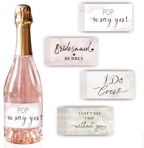 PH PandaHall Mini-Champagneretiketten für Brautjungfern, Weinflaschen-Etiketten, 4 Stile, wasserdicht, für Brautjungfern, Antragsgeschenke, Flaschenaufkleber, Labor für Hochzeitstag, 40 Stück