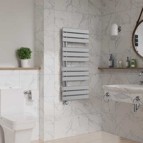 Warmehaus Designer Smart WiFi Thermostatic Electric Bathroom Heated Towel Rail Warmer Radiator with Timer Flat Panel 1126x500mm Chrome