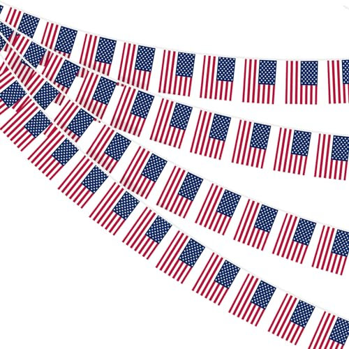 AhfuLife USA Flagge Wimpelkette für Amerika Deko 2025, 1 Stück 30 Amerikanische Flaggen Beidseitig Rechteck Stoff USA Wimpel Amerika Fahnenkette Girlande für 4. Juli WM Party Bar Restaurant Deko