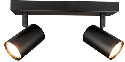 Ledvion LED-Deckenstrahler Schwarz 2-Licht, Dimmbar Neigbar, GU10-Fassung, Aufputzmontage, Schwarze Lampe, Rechteck Lampe, Beleuchtung, IP20, Ohne GU10-Lampe