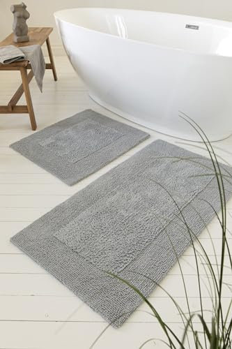 Baumwoll Badteppich von WECONhome Basics, Schnelle Trocknung, Waschbar - Stilvoll für alle Bäder - Breite Auswahl an Größen & Farbvarianten - Finn (55 x 65 cm, grau)