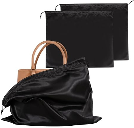 Staubschutzbeutel aus Seide für Handtaschen, 2 staubdichte Beutel mit Kordelzug, Schwarz , 2000 cm²
