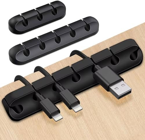 LAC FUTURE Organizer Cavi Scrivania 3 Pz - Cable Management Clip Fermacavi Adesivi - Organizzatore Cavi Mouse e Pc (Nero)