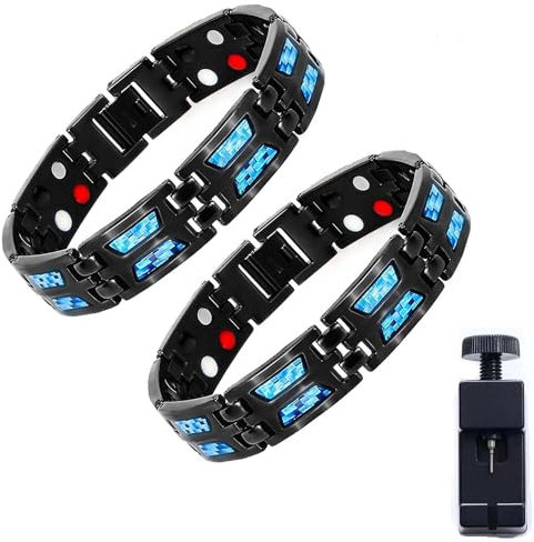 Noruion Far-Infrarot-Ionen-Armband, Magnetarmband Magnetbänder Für Herren Herrenarmband Längenverstellbar Mit, Noruion Far Infrared Ionizer Wristband, Titanium Power Magnetic Bracelet (2pcs)