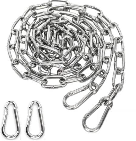 FTXanty Kette Edelstahl Stahlkette 3mm 1.5m Kettenglieder Edelstahl Ketten + 2 pcs Karabiner Gliederkette Verlängerungskette für Aufhängen Ankerkette Haengematte -Belastung 90kg