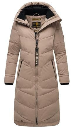 MARIKOO Damen Winterjacke Stepp Winter Jacke gesteppter Wintermantel warm lang Mantel B949 [B949-Benik-Taupe-Grey-Gr.3XL]