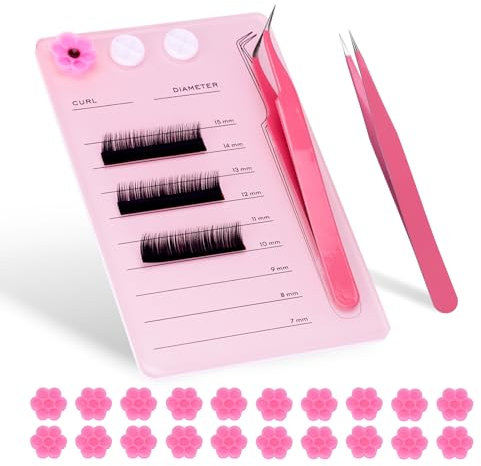 ATOMUS Kit de bandeja de pestañas de extensión rosa para extensión de pestañas, 2 pinzas, 100 soportes de pegamento, tira de pestañas acrílica, soporte magnético de bandeja de extensión de pestañas