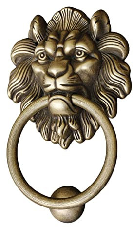 Türklopfer im klassischen Design, große Antik-Bronze-Löwenkopf-Türklopfer, klassischer Torgriff aus massivem Messing mit Wilden Löwen-Zugringen, für Reihenhaus-Schrank-Apotheken-Deko