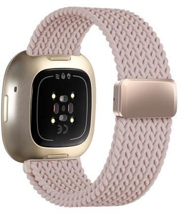 Zythtic Geflochtenes Band Kompatibel mit Fitbit Versa 3/4 & Sense/Sense 2, Nylon Armband mit Magnetverschluss, SandRosa