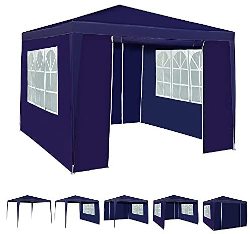 Event Gazebo with 4 Side Panels, Outdoor Waterproof Party Tent Marquee with Coated Steel Frame (Blue, 3X3M)