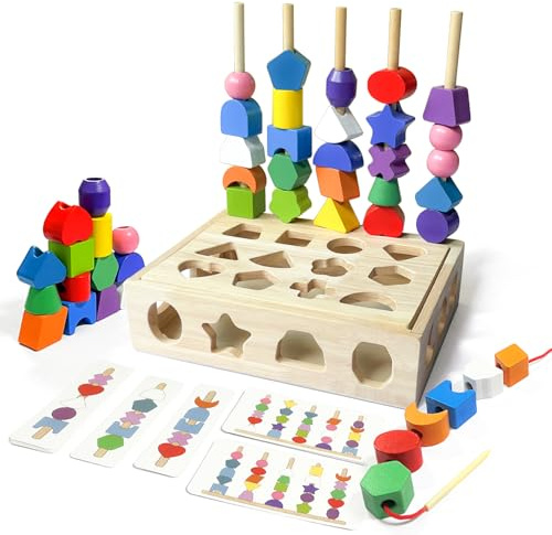 Giochi in Legno per Bambini, Montessori Giocattoli Impilabili und Ordinamento Giocattolo, Giochi Bambino Forme Colori Geometriche Gioco, Giochi Infilare Regalo per Bambini 3 4 5 Anni