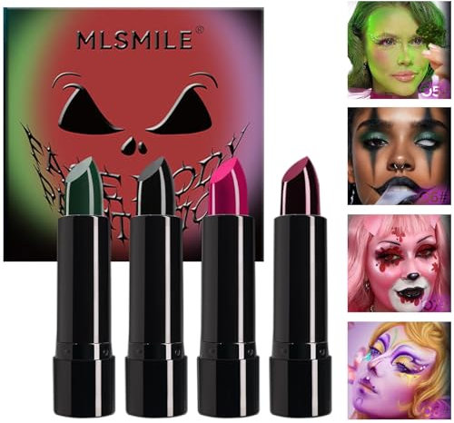4Colors Matte Liquid Lippenstift Set, Schwarz Grün Burgunder Rose Halloween Make-up, High Impact Langlebiges Vivid Vampire Matte Lippenstift Set