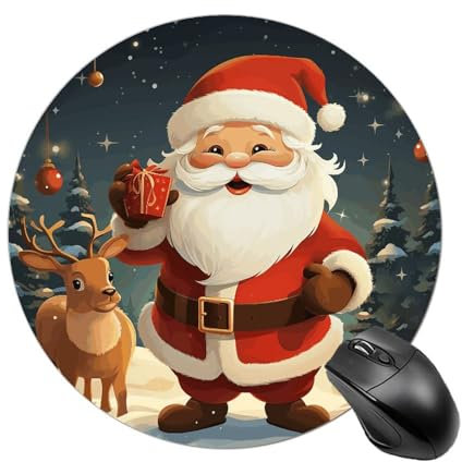 Tapis de souris rond, petit tapis de souris imprimé Père Noël, base en caoutchouc antidérapant, mini tapis de souris d'ordinateur, accessoires de bureau