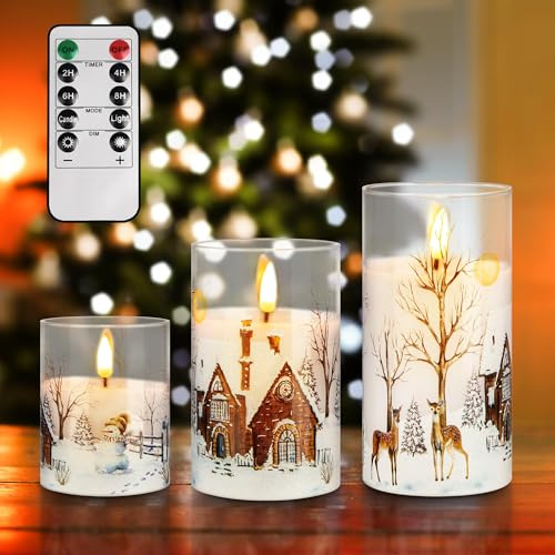 ACAREY Weihnachtsdeko Innen Tischdeko, Weihnachten LED Kerzen mit Timer & Fernbedienung, 3er Weihnachten LED Teelichter Candle Warmer Elektrische Kerzen Für Wohnzimmer Wohnzimmer Tisch Deko (C)