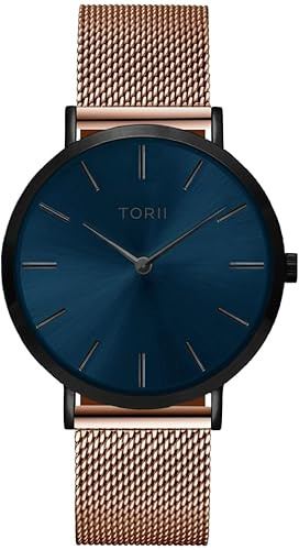 TORII Damenuhr Blau Edelstahl - rund Quarz B38RM.NB Milanaise-Armband Strichindizes wasserdicht 50 m