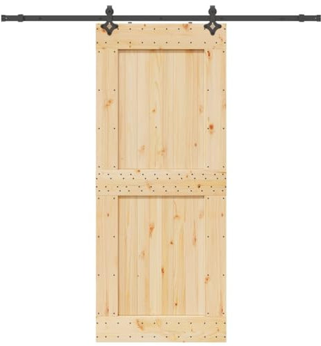 vidaXL Schiebetür mit Beschlag 95x210 cm Massivholz Kiefer, Innentür, Holzschiebetür, Scheunentür, Innenschiebetür, Holz Schiebetür, Innenscheunentür