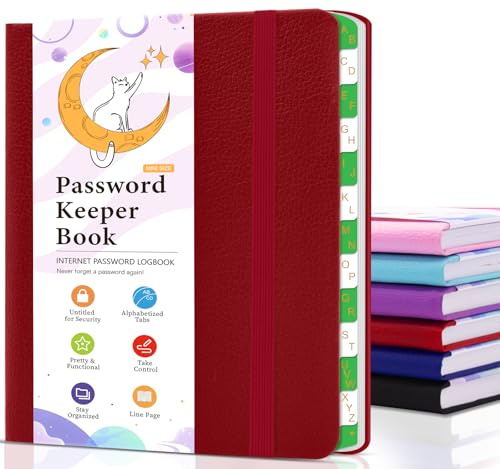 METEOROCK Passwortbuch, Passwort Notizbuch mit Alphabetischen Registern, 11.5 x 15.5 CM Kleines Passwortbuch, Passwortbücher Zum Speichern von Internet Login, Passwortnotizbuch für Senioren - Rot