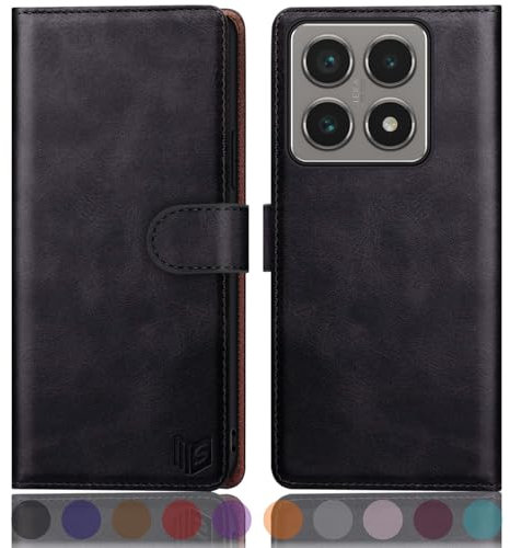 SUANPOT progettazione per Xiaomi Mi 14T Pro Blocco RFID Portafoglio Slot CarteSupporto Cellulare Magnetica custodia Pelle Sintetica Cover per Mi 14T Pro Nero