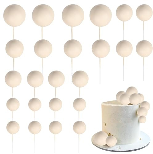 Xsstarmi 30 Packung Tortendeko Mini Ballon Tortenaufsatz Schaumstoffball Kuchen Pick Kunstperlen-Kugeln DIY Cake Kuchen dekorationen für Hochzeit Jubiläum Geburtstag Party Zubehör Beige