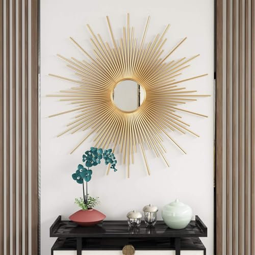 Deko Spiegel Gold Sonne, 60cm/70cm/80cm Großer Runder Starburst Dekorativer Wandspiegel, Wandrahmenspiegel Wanddeko Wanddekoration Dekoration Sonne Strahlen Licht,70cm