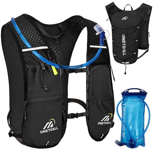 ONETOALL Laufweste Damen mit 2L Trinkblase, Leichter Trinkrucksack Laufen Herren 6L, Runing Vest Reflektierend für Jogging, Trailrunning, Fahrrad, Marathon, Motorrad, nur 150g
