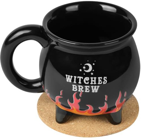 HOTUT Taza de Café, Hervidor de Brujas, Caldero de Brujas, Caldero de Brujas, Taza De La Caldera Trípode, Tazas De Café De Bruja, Taza De Café De Caldero De Cerámica-Llama Negra