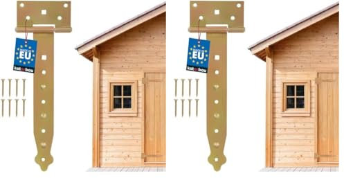 KOTARBAU® Kreuzgehänge 250 mm Ladenband Türband Torscharnier Werfgehänge Scharnier Baubeschlag Gartentorband Gartentorfalle Verzinkt Gold (Packung mit 2)