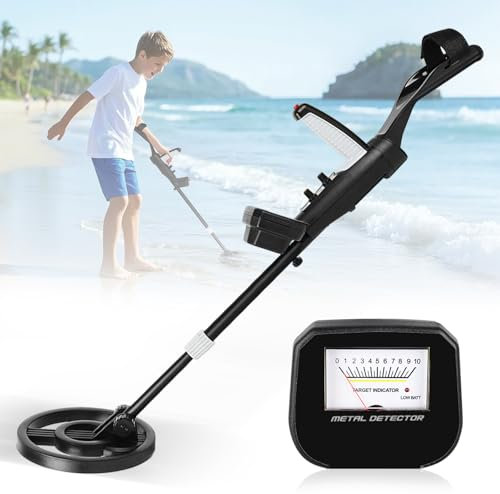 Metalldetektor Kinder, Metalldetektor mit Pinpoint & Wasserdichter Spule, 89-106 cm Verstellbar, Leicht & Einfach zu Bedienen, Faltbarer Metalldetektoren für Kinder, Erkundung, Wandern & Schatzsuche