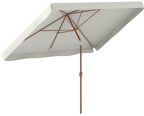 Outsunny Sombrilla de Terraza Exterior 300x200 cm Parasol de Terraza Exterior con Ángulo Ajustable Mástil de Aluminio Manivela y Protección UV 50+ Sombrilla para Jardín Patio Crema